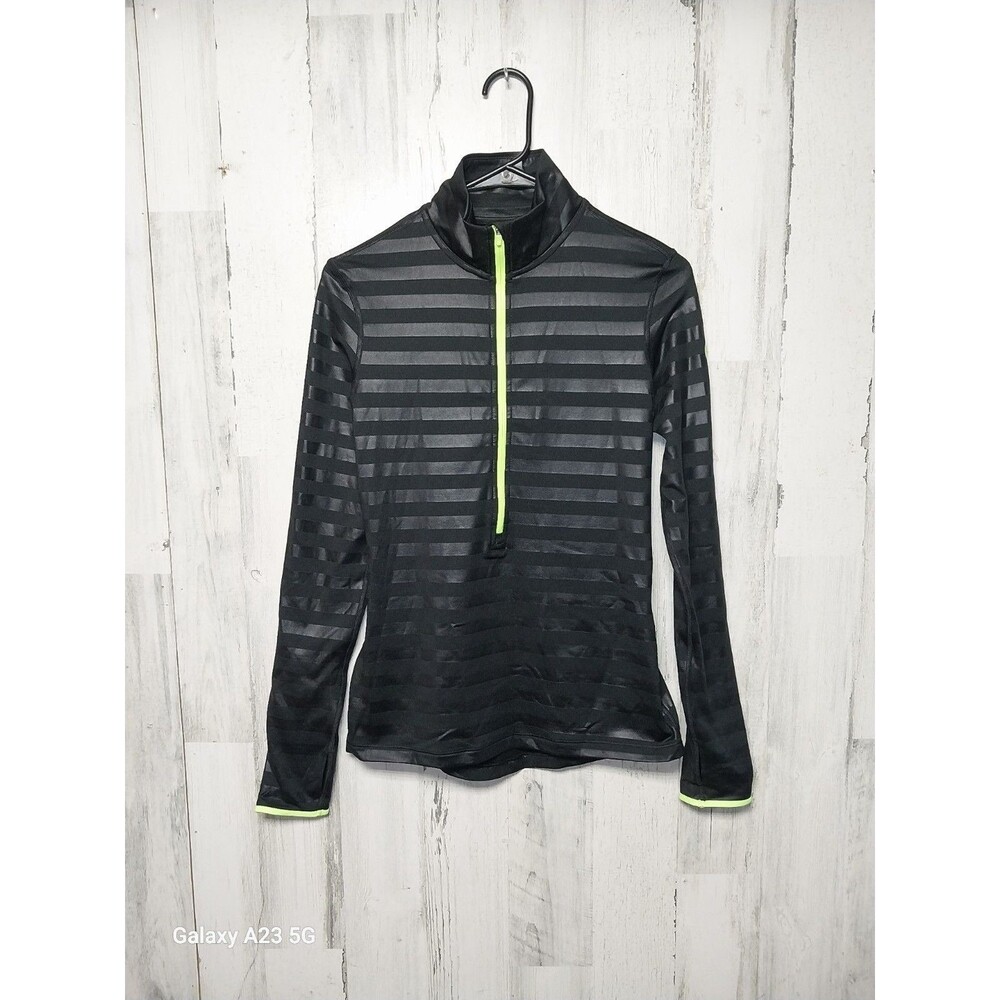 Nike Pro Dri FIT Womens Black Striped 1/4 Zip Long Sleeve Athletic Top Small
